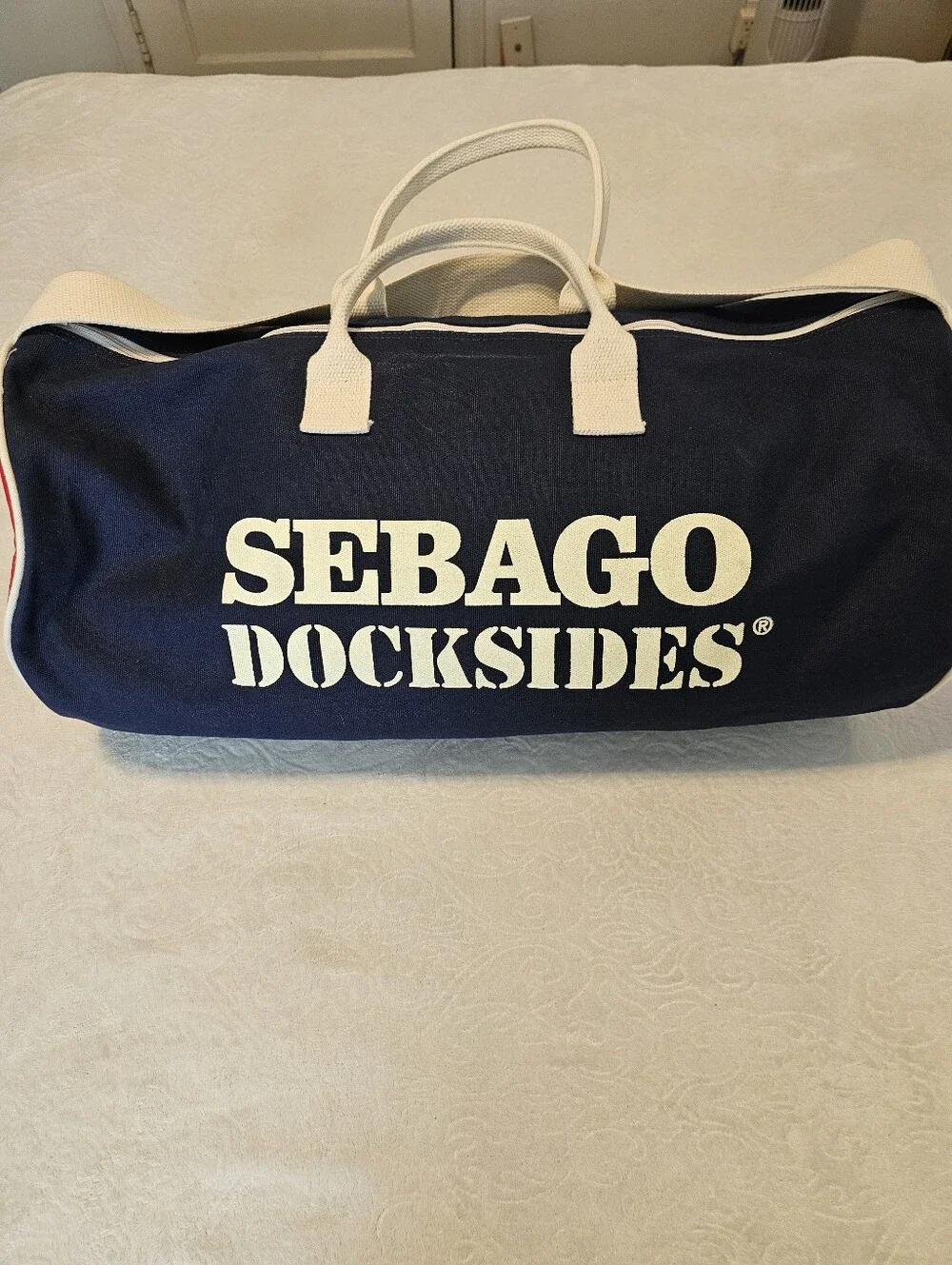 Vintage Sebago Docksides Canvas Duffel Navy Red White Anchor Stars US Sailing